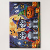Alaskan Malamute Dogs Pompoen Halloween Grappig Legpuzzel (Verticaal)