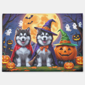 Alaskan Malamute Dogs Pompoen Halloween Grappig Magneet (Voorkant)