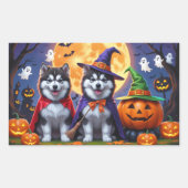 Alaskan Malamute Dogs Pompoen Halloween Grappig Rechthoekige Sticker (Voorkant)