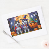 Alaskan Malamute Dogs Pompoen Halloween Grappig Rechthoekige Sticker (Envelop)