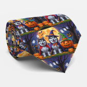 Alaskan Malamute Dogs Pompoen Halloween Grappig Stropdas (Opgerold)