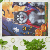 Alaskan Malamute Dogs Pompoen Halloween Grappig Theedoek (Gevouwen)