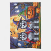 Alaskan Malamute Dogs Pompoen Halloween Grappig Theedoek (Verticaal)