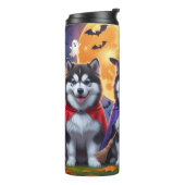 Alaskan Malamute Dogs Pompoen Halloween Grappig Thermosbeker (Gedraaid links)