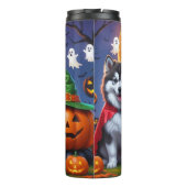 Alaskan Malamute Dogs Pompoen Halloween Grappig Thermosbeker (Achterkant)