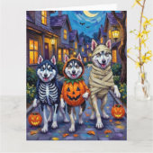 Alaskan Malamute Dogs Trick-or-Treating Halloween Kaart (Gele Bloem)