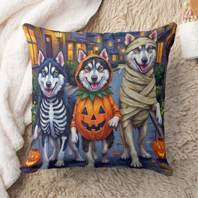 Alaskan Malamute Dogs Trick-or-Treating Halloween Kussen (Deken)