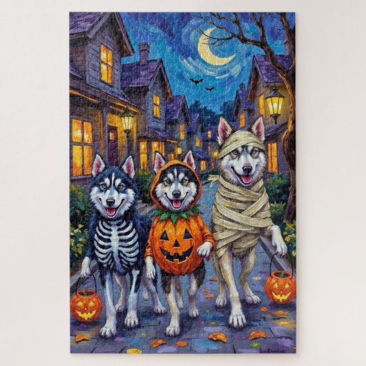 Alaskan Malamute Dogs Trick-or-Treating Halloween Legpuzzel (Verticaal)