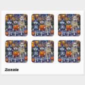 Alaskan Malamute Dogs Trick-or-Treating Halloween Vierkante Sticker (Vel)