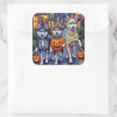 Alaskan Malamute Dogs Trick-or-Treating Halloween Vierkante Sticker (Tas)