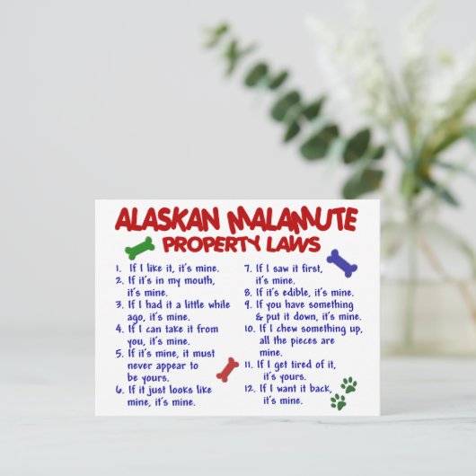 ALASKAN MALAMUTE Eigendomwetten 2 Briefkaart (Staand voorkant)
