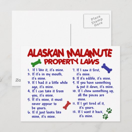 ALASKAN MALAMUTE Eigendomwetten 2 Briefkaart (Voorkant / Achterkant)