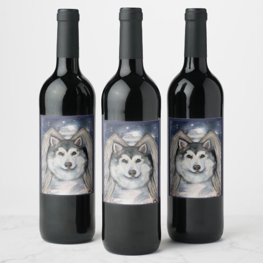 Alaskan Malamute Engel Wijn Etiket (Flessen)