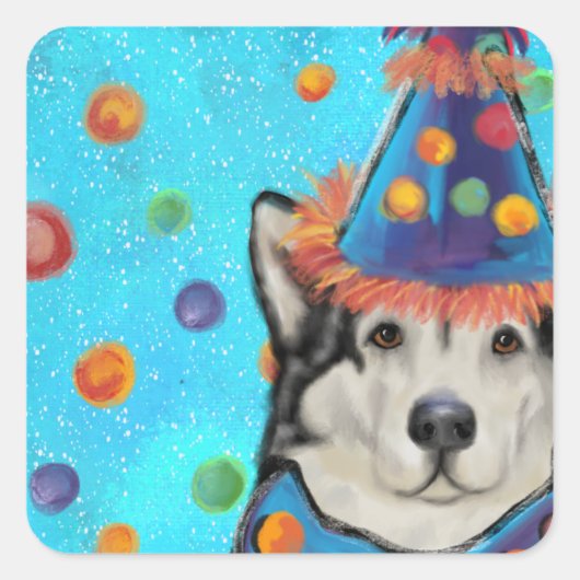 Alaskan Malamute Feestje  Vierkante Sticker (Voorkant)