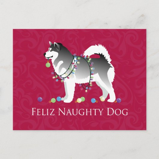 Alaskan Malamute Feliz Naughty Dog Kerstmis Feestdagenkaart (Voorkant)