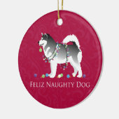 Alaskan Malamute Feliz Naughty Dog Kerstmis Keramisch Ornament (Links)