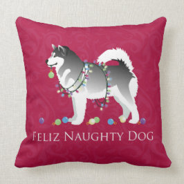 Alaskan Malamute Feliz Naughty Dog Kerstmis Kussen