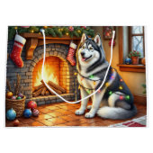 Alaskan Malamute Fireplace with Christmas Lights Groot Cadeauzakje (Voorkant)