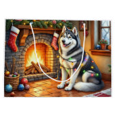 Alaskan Malamute Fireplace with Christmas Lights Groot Cadeauzakje (Achterkant)