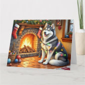 Alaskan Malamute Fireplace with Christmas Lights Kaart (Voorkant)