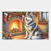Alaskan Malamute Fireplace with Christmas Lights Rechthoekige Sticker (Voorkant)