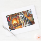 Alaskan Malamute Fireplace with Christmas Lights Rechthoekige Sticker (Envelop)