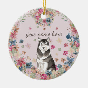 Alaskan Malamute Flower Circle lijst Dog Keramisch Ornament