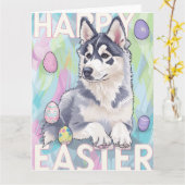 Alaskan Malamute Gelukkig Pasen Kaart (Gele Bloem)
