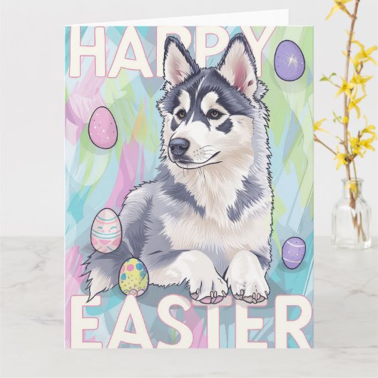Alaskan Malamute Gelukkig Pasen Kaart (Gele Bloem)