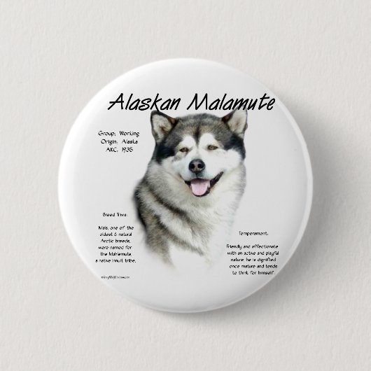 Alaskan Malamute Geschiedenis, Alles over Malamute Ronde Button 5,7 Cm (Voorkant)