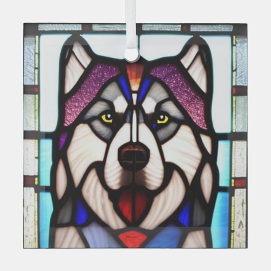 Alaskan Malamute "Glas in lood" Glas Ornament (Voorkant)