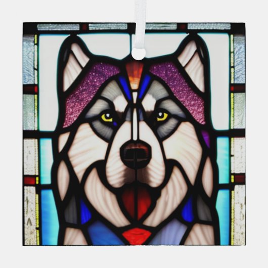 Alaskan Malamute "Glas in lood" Glas Ornament (Achterkant)