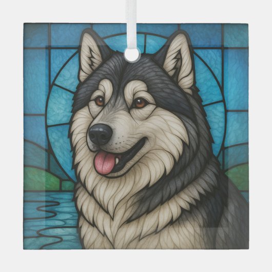 Alaskan Malamute "Glas in lood" Glas Ornament (Voorkant)