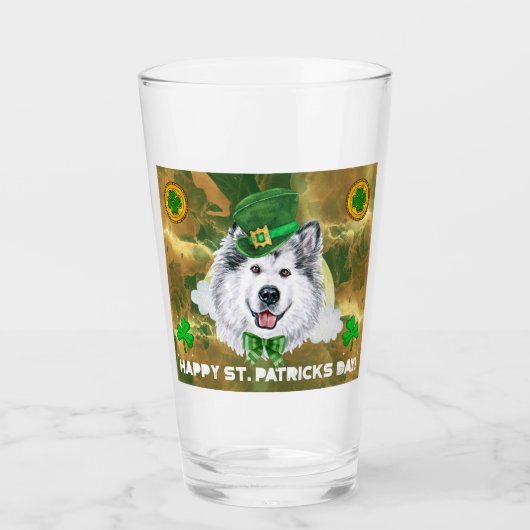 Alaskan Malamute Goud Gelukkig St. Patrick's Dag Glas (Voorkant)