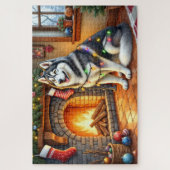 Alaskan Malamute Haard met Kerstverlichting Legpuzzel (Verticaal)