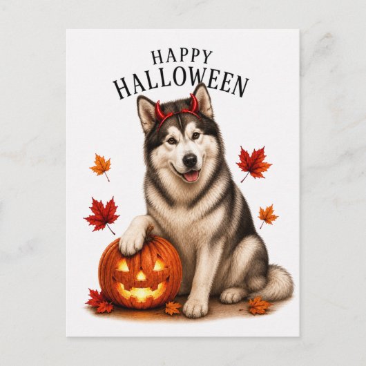 Alaskan Malamute Halloween Briefkaart (Voorkant)