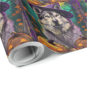 Alaskan Malamute Halloween Heks en Pompoen Cadeaupapier (Rol Hoek)