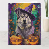 Alaskan Malamute Halloween Heks en Pompoen Kaart (Voorkant)