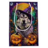 Alaskan Malamute Halloween Heks en Pompoen Medium Cadeauzakje (Voorkant)