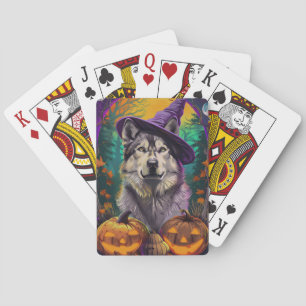 Alaskan Malamute Halloween Heks en Pompoen Pokerkaarten