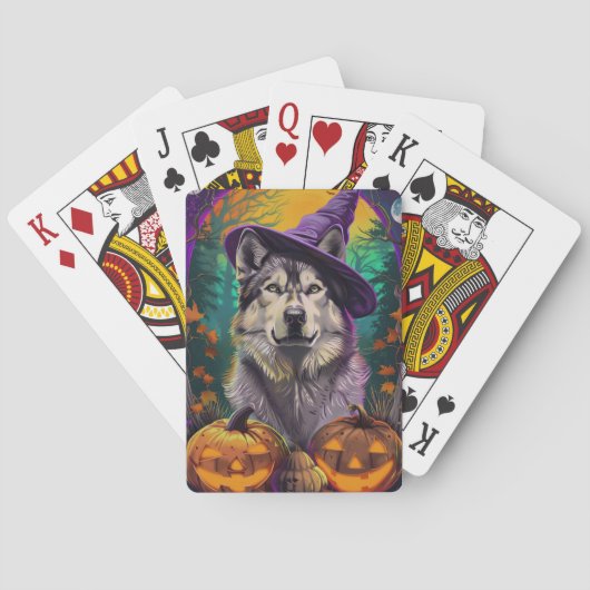 Alaskan Malamute Halloween Heks en Pompoen Pokerkaarten (Achterkant)