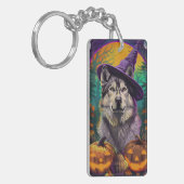 Alaskan Malamute Halloween Heks en Pompoen  Sleutelhanger (Voorkant Links)