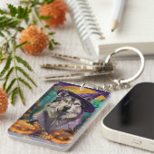 Alaskan Malamute Halloween Heks en Pompoen  Sleutelhanger (Voorkant Rechts)