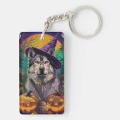 Alaskan Malamute Halloween Heks en Pompoen  Sleutelhanger (achterkant)