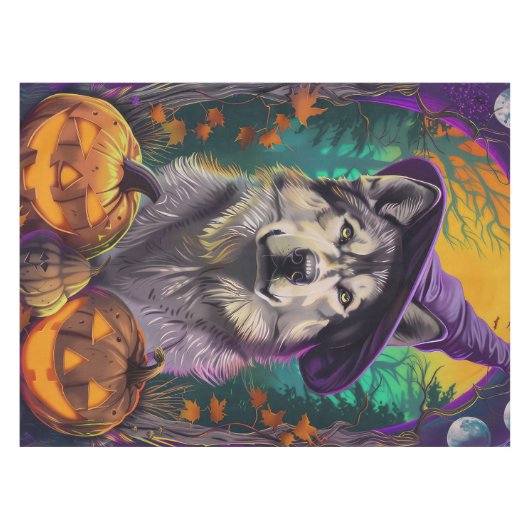 Alaskan Malamute Halloween Heks en Pompoen Tafelkleed (Voorkant (Horizontaal))