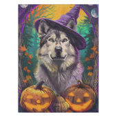 Alaskan Malamute Halloween Heks en Pompoen Tafelkleed (Voorkant)