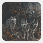 Alaskan Malamute Halloween Nacht Doggy Delight Vierkante Sticker (Voorkant)