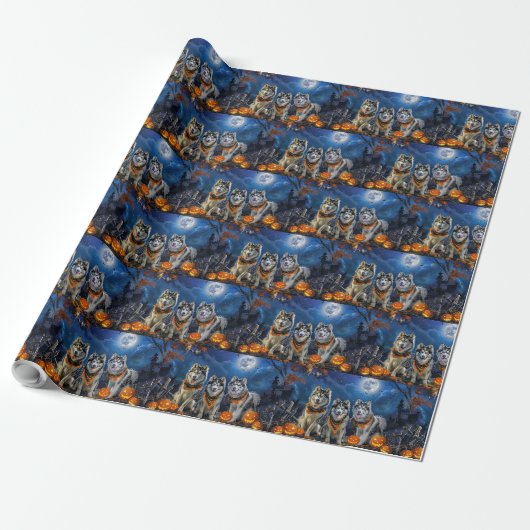 Alaskan Malamute Halloween Spelletjes Cadeaupapier (Uitgerold)