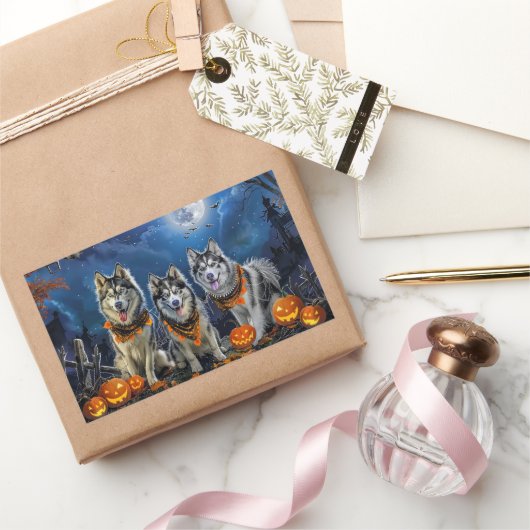 Alaskan Malamute Halloween Spoken Rechthoekige Sticker (Geschenken)