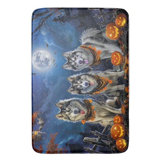 Alaskan Malamute Halloween Spooky Badmat (Voorkant Verticaal)